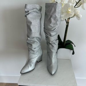 Silver Knee High Boots